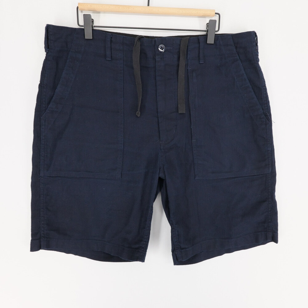 Engineered Garments Fatigue Shorts Mens L Navy Blue Cotton Linen Made In USA